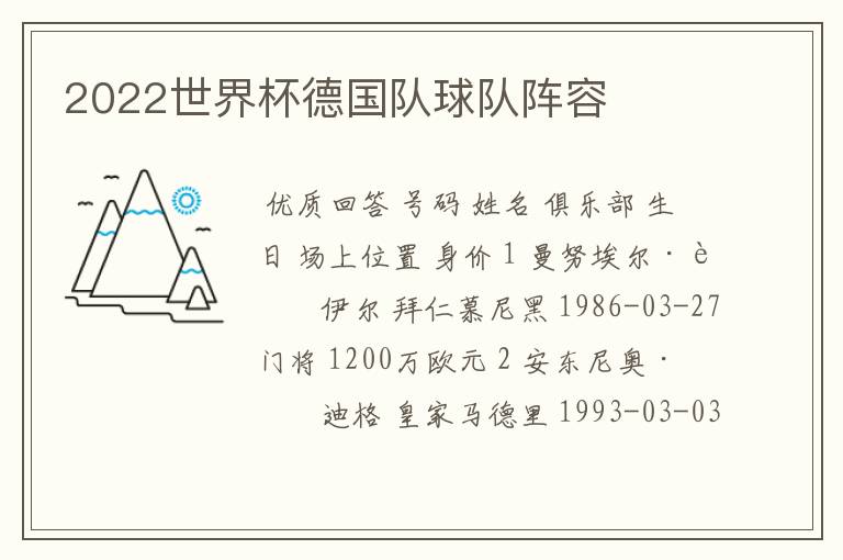 2022世界杯德国队球队阵容