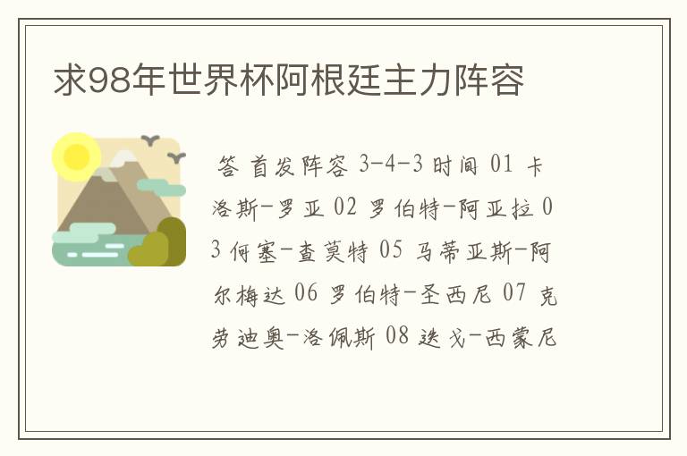 求98年世界杯阿根廷主力阵容