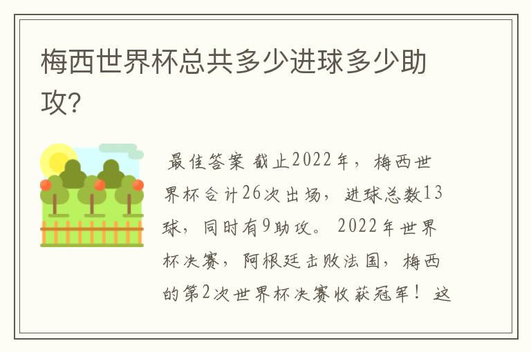 梅西世界杯总共多少进球多少助攻?