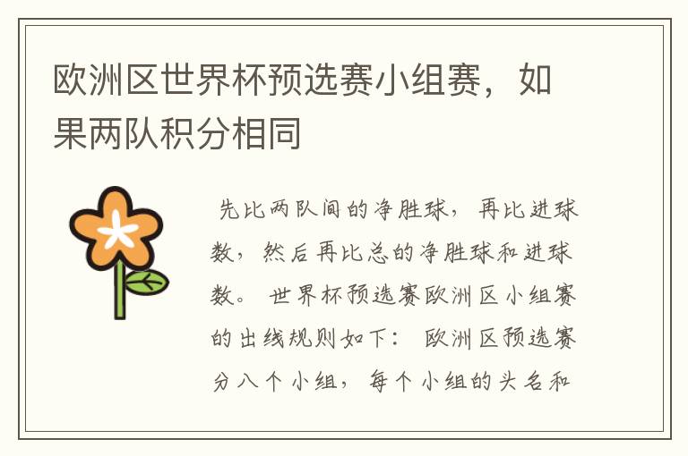 欧洲区世界杯预选赛小组赛,如果两队积分相同