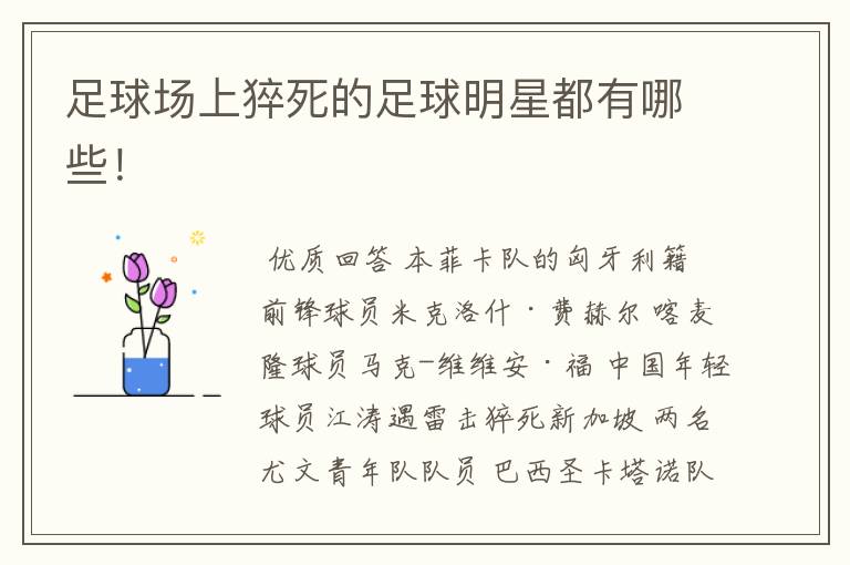 足球场上猝死的足球明星都有哪些!