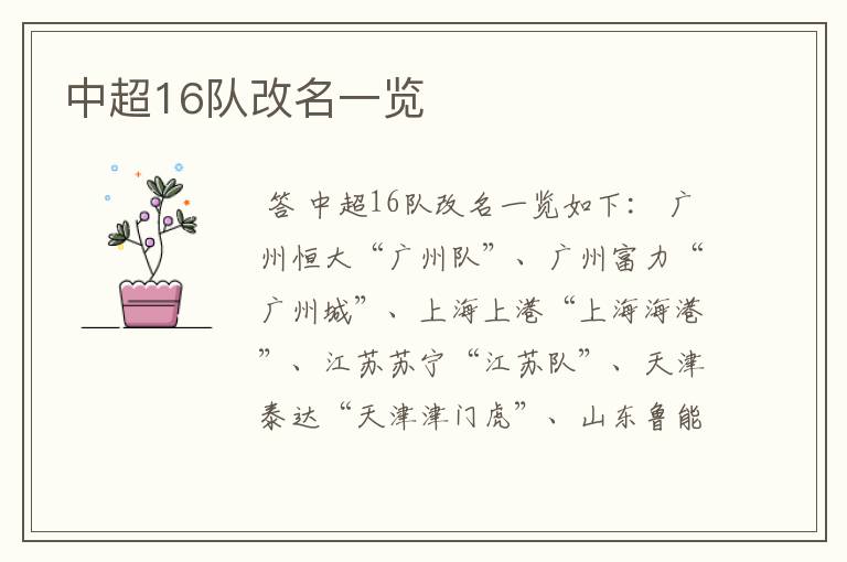 中超16队改名一览