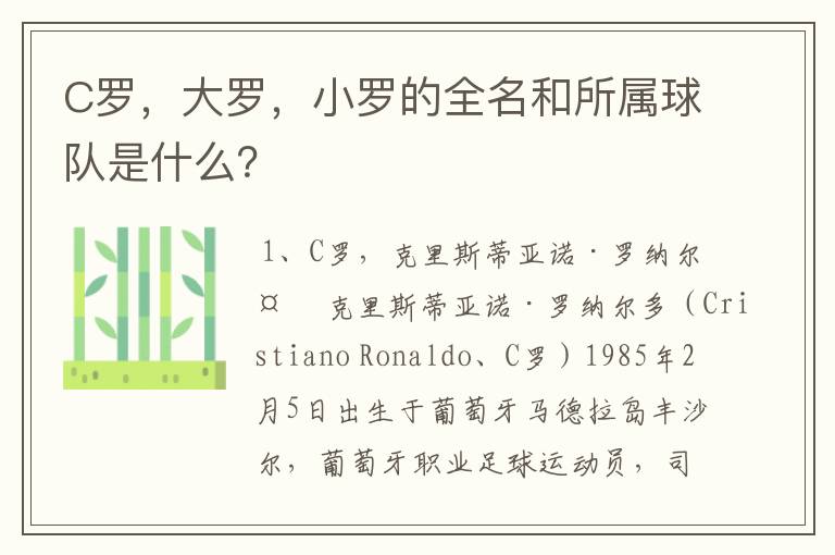 C罗,大罗,小罗的全名和所属球队是什么?