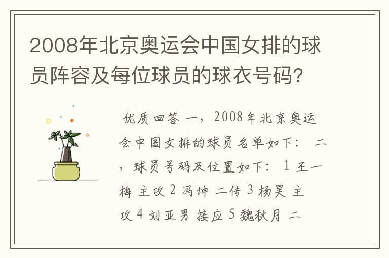 2008年北京奥运会中国女排的球员阵容及每位球员的球衣号码?