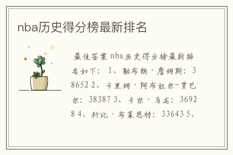 nba历史得分榜最新排名