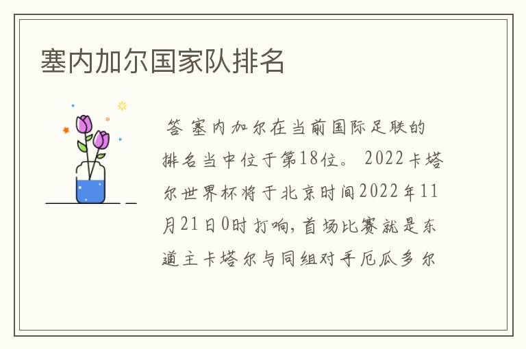 塞内加尔国家队排名