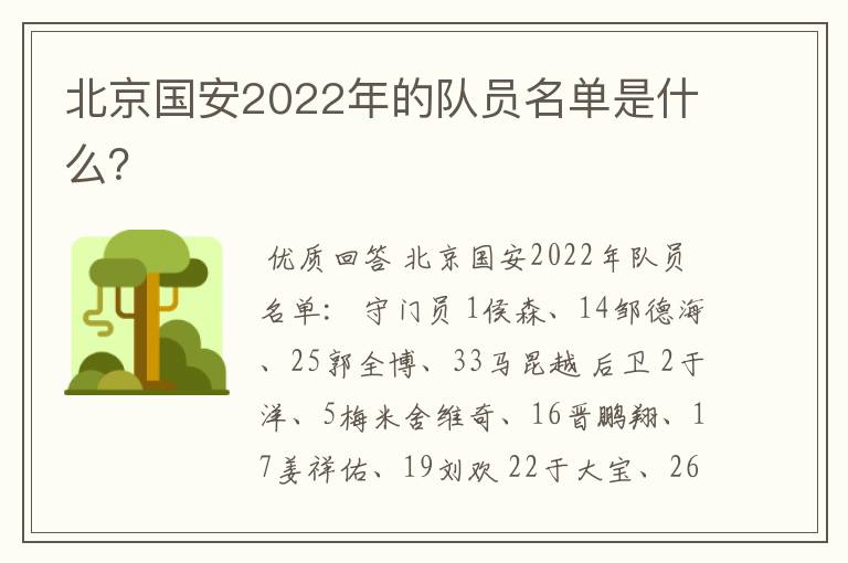 北京国安2022年的队员名单是什么?
