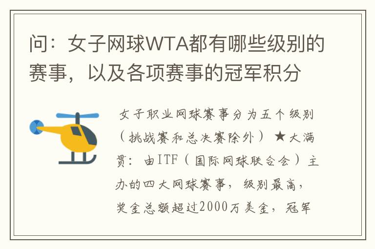 问:女子网球WTA都有哪些级别的赛事,以及各项赛事的冠军积分,求解