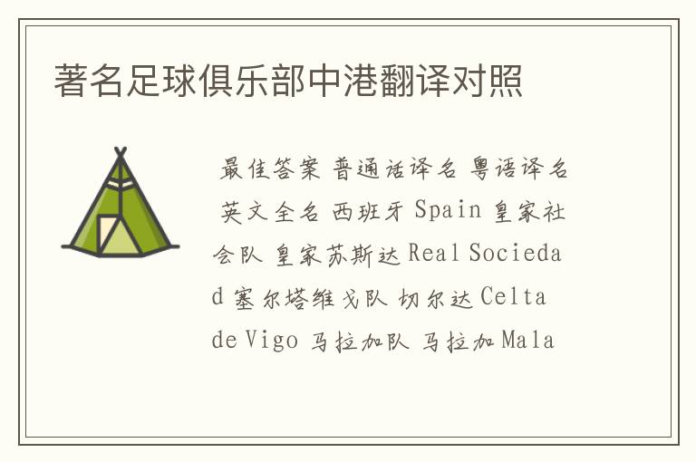 著名足球俱乐部中港翻译对照