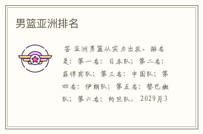 男篮亚洲排名