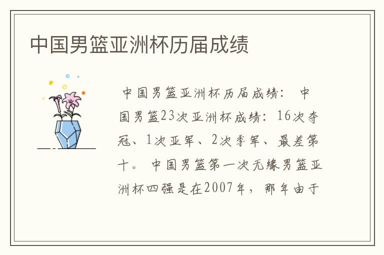 中国男篮亚洲杯历届成绩