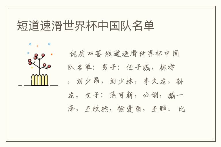 短道速滑世界杯中国队名单
