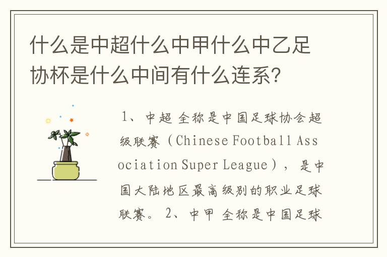 什么是中超什么中甲什么中乙足协杯是什么中间有什么连系?