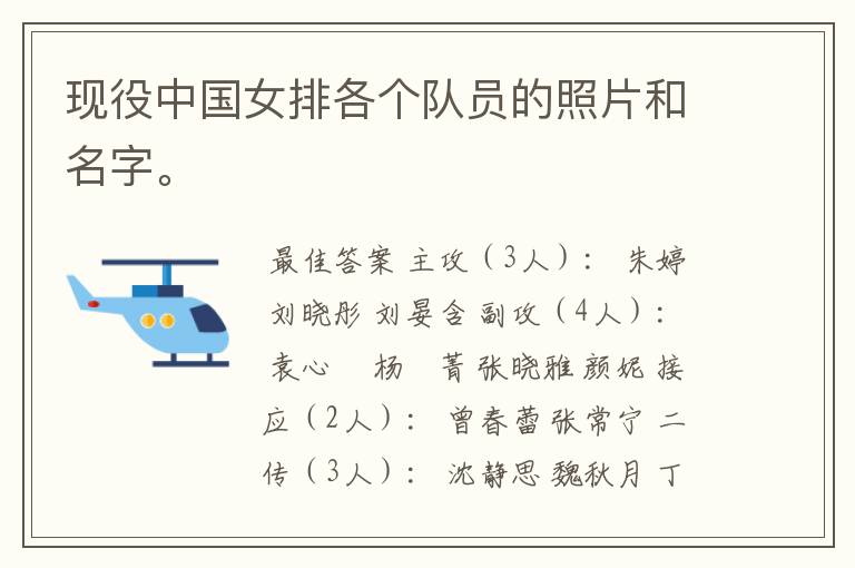 现役中国女排各个队员的照片和名字。