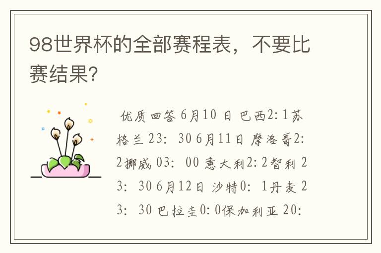 98世界杯的全部赛程表,不要比赛结果?