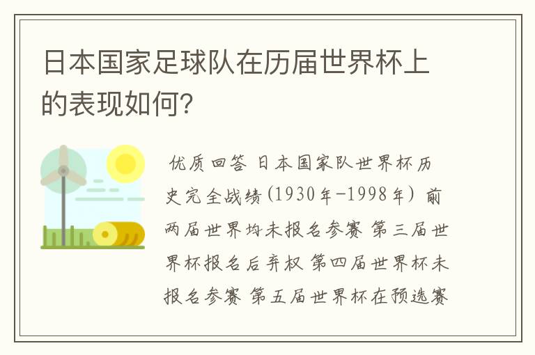 日本国家足球队在历届世界杯上的表现如何?