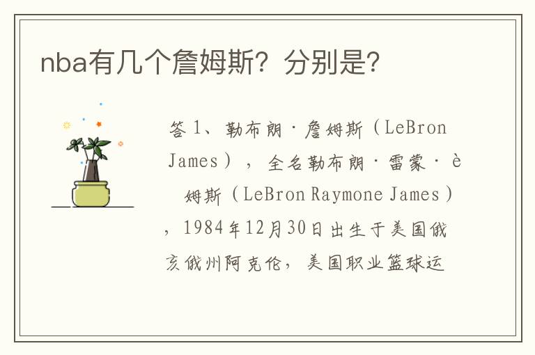 nba有几个詹姆斯?分别是?
