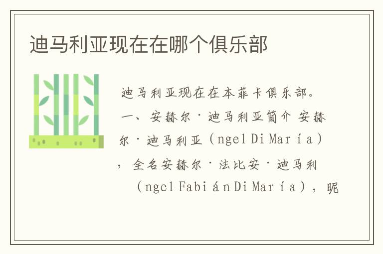 迪马利亚现在在哪个俱乐部