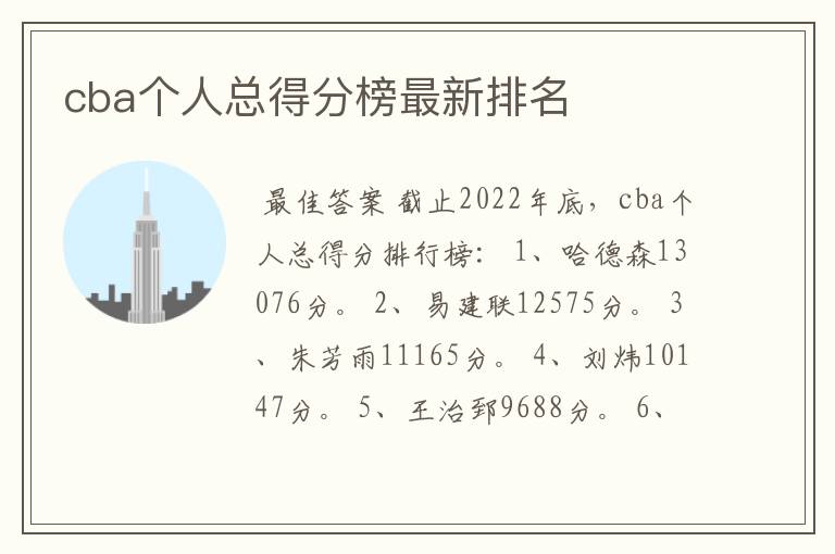 cba个人总得分榜最新排名