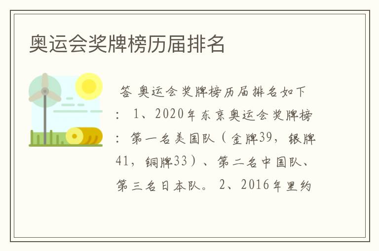 奥运会奖牌榜历届排名