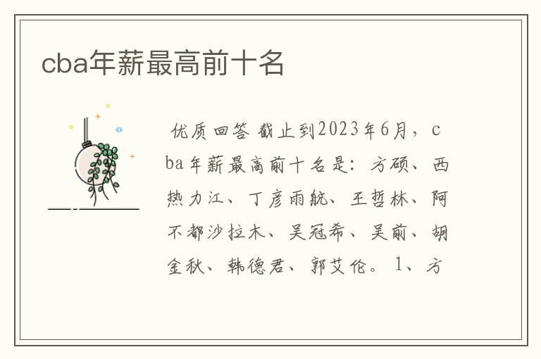 cba年薪最高前十名