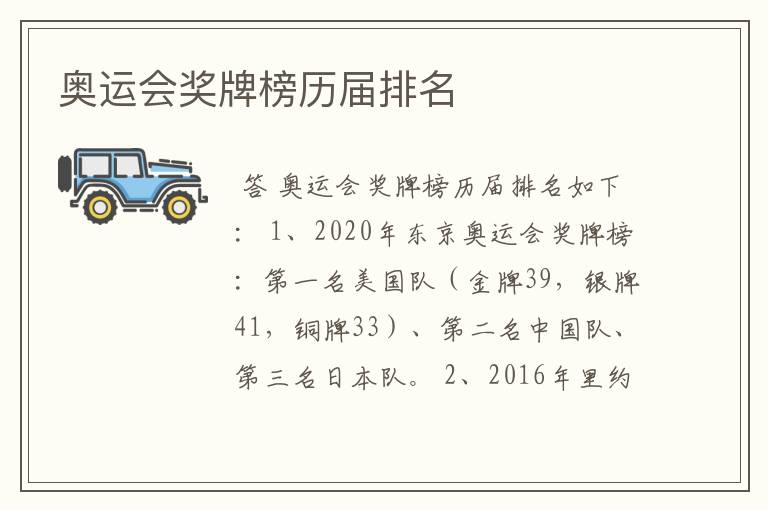 奥运会奖牌榜历届排名