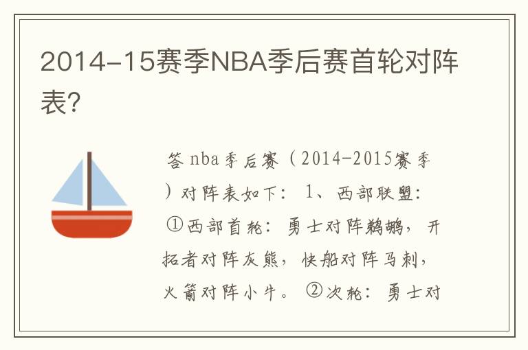 2014-15赛季NBA季后赛首轮对阵表?