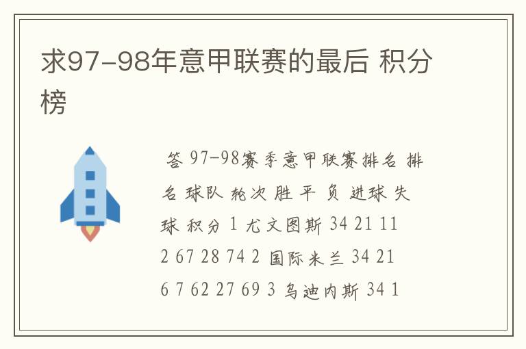 求97-98年意甲联赛的最后 积分榜