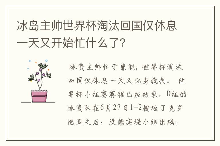 冰岛主帅世界杯淘汰回国仅休息一天又开始忙什么了?
