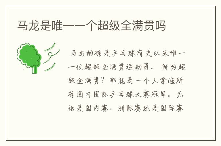 马龙是唯一一个超级全满贯吗