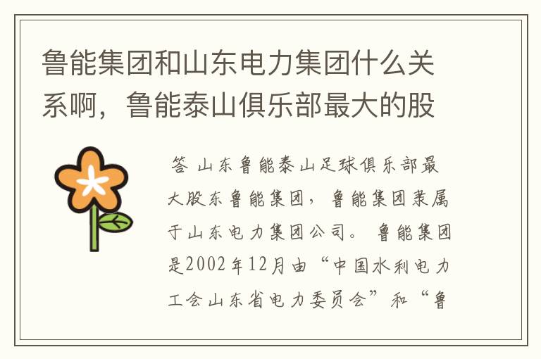 鲁能集团和山东电力集团什么关系啊,鲁能泰山俱乐部最大的股东是那个啊!