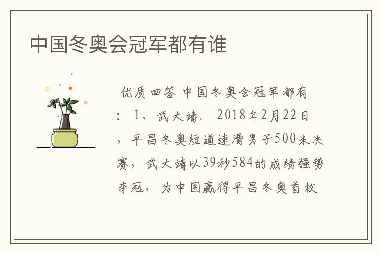 中国冬奥会冠军都有谁