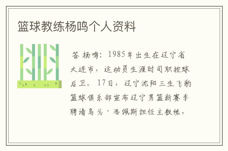 篮球教练杨鸣个人资料