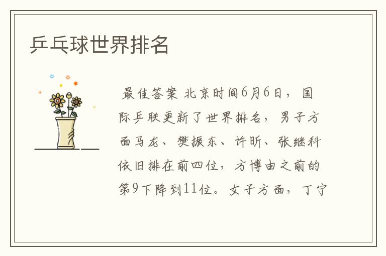 乒乓球世界排名