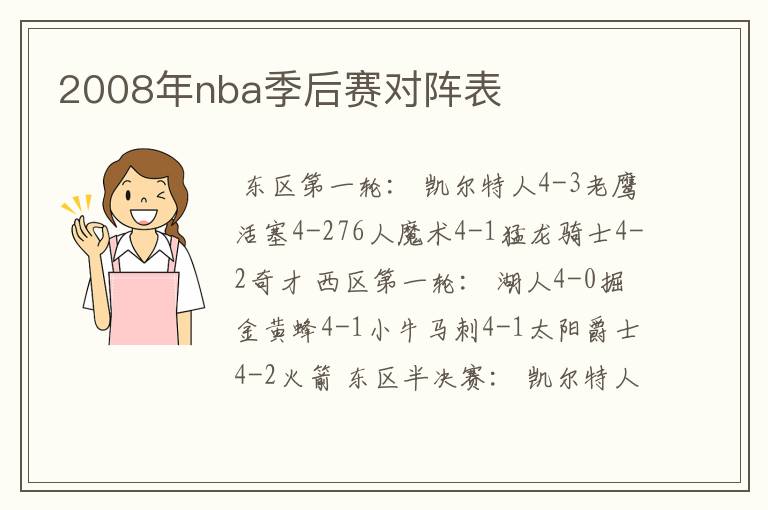 2008年nba季后赛对阵表