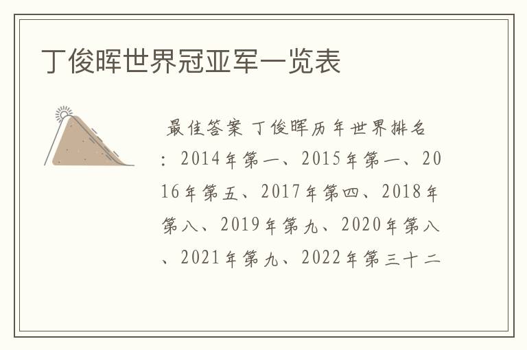 丁俊晖世界冠亚军一览表