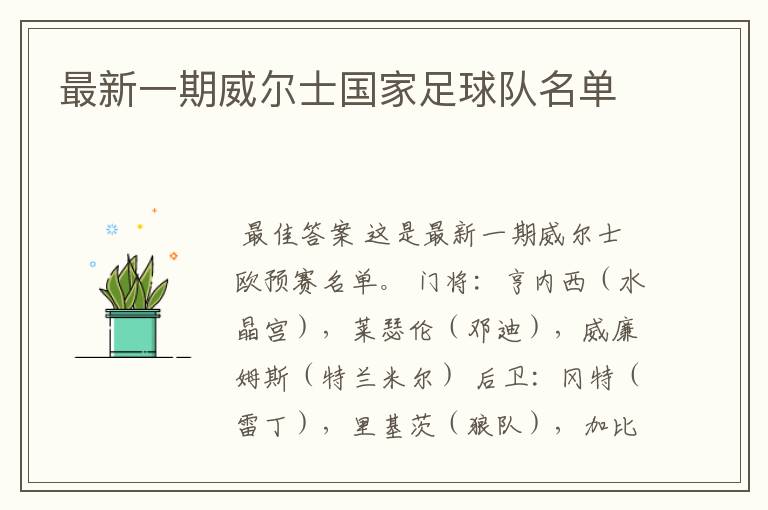 最新一期威尔士国家足球队名单