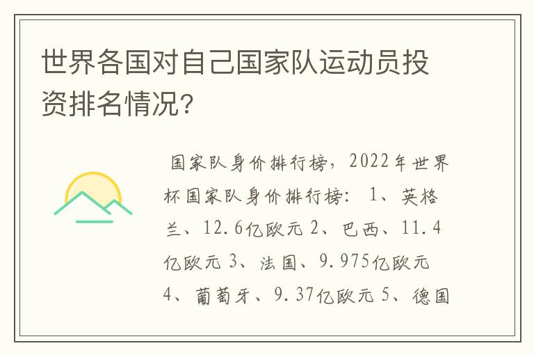世界各国对自己国家队运动员投资排名情况?