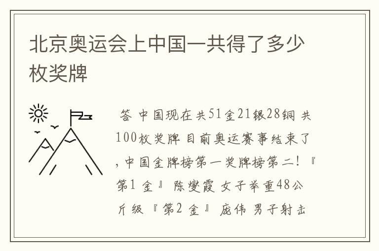 北京奥运会上中国一共得了多少枚奖牌