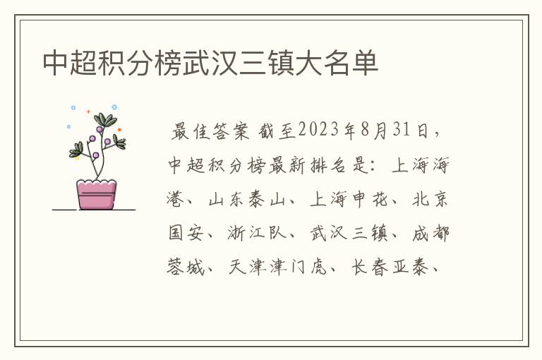 中超积分榜武汉三镇大名单