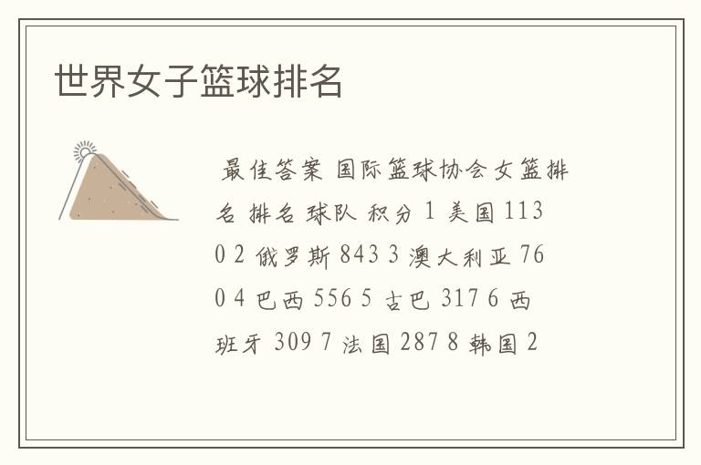 世界女子篮球排名