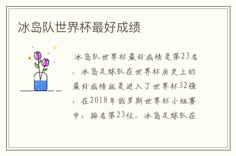 冰岛队世界杯最好成绩