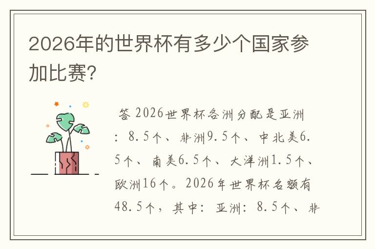 2026年的世界杯有多少个国家参加比赛?