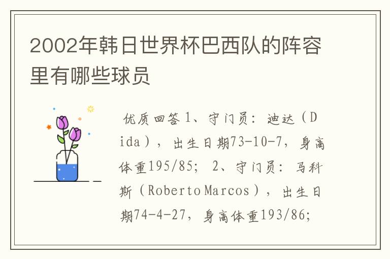 2002年韩日世界杯巴西队的阵容里有哪些球员