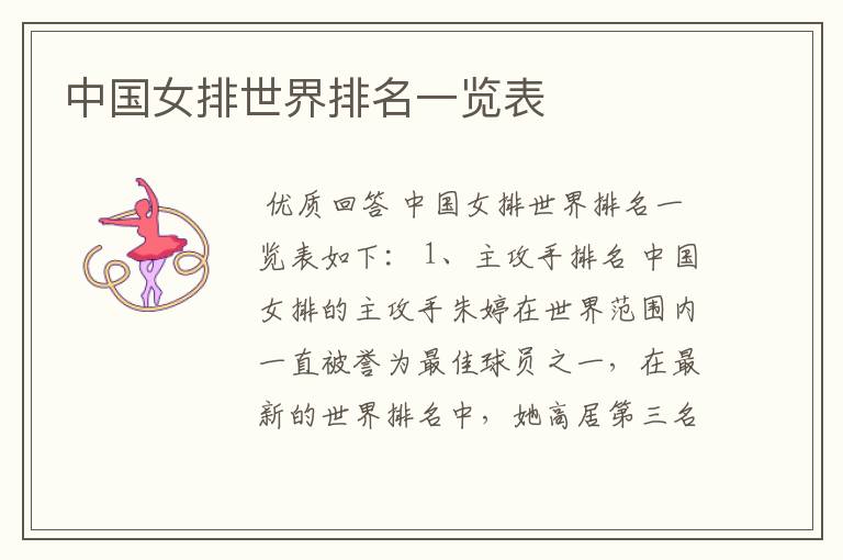 中国女排世界排名一览表