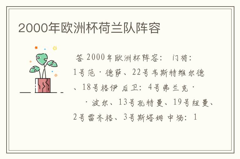 2000年欧洲杯荷兰队阵容