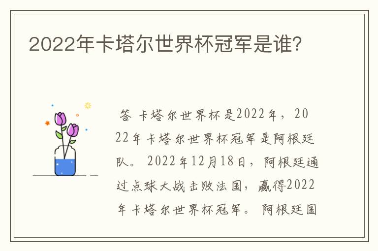 2022年卡塔尔世界杯冠军是谁?