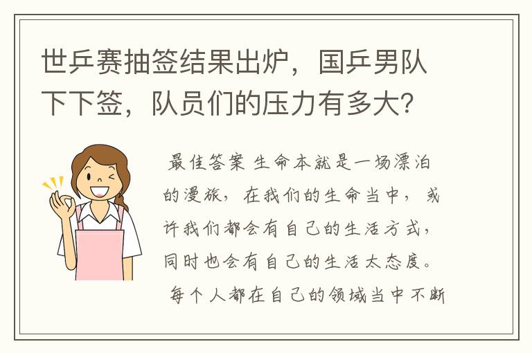 世乒赛抽签结果出炉,国乒男队下下签,队员们的压力有多大?