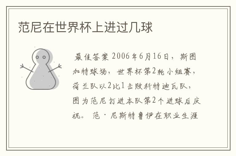 范尼在世界杯上进过几球