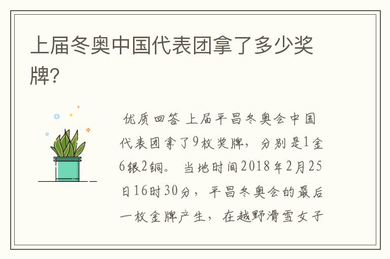 上届冬奥中国代表团拿了多少奖牌?